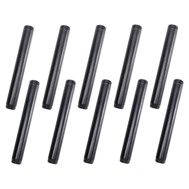 Home TZH 3/4" × 8" أنبوب حديد مطلي باللون الأسود، حزمة 10 قطعة من أنبوب معدني مزود بخيوط مطلية باللون الأسود لمشاريع DIY/أثاث/زينة رفوف - Image 1